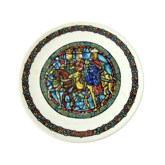 D’Arceau Limoges Christmas Plate Three Kings Stained Glass 8.5” 1981 Porcelain - Picture 1 of 14